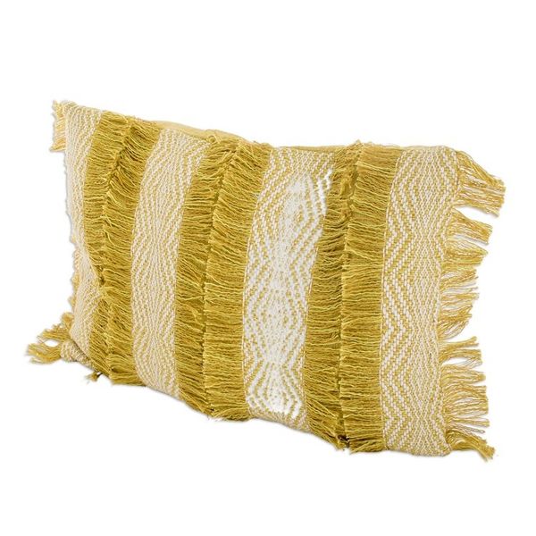 Alternate image for Handwoven Yellow Beige White Fringed Cotton Cushion Cover Diamond Allure