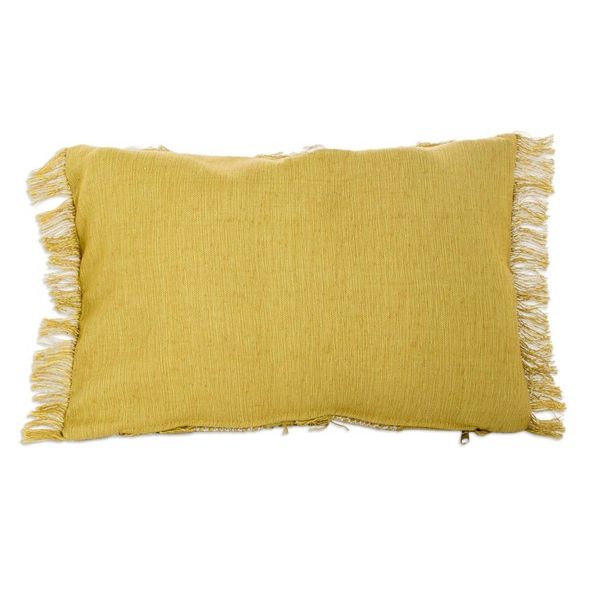Alternate image for Handwoven Yellow Beige White Fringed Cotton Cushion Cover Diamond Allure