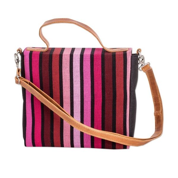 Alternate image for Leather-Accented Striped Cotton Sling Bag in Pink and Red Carnation Fate
