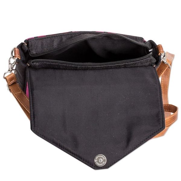 Alternate image for Leather-Accented Striped Cotton Sling Bag in Pink and Red Carnation Fate