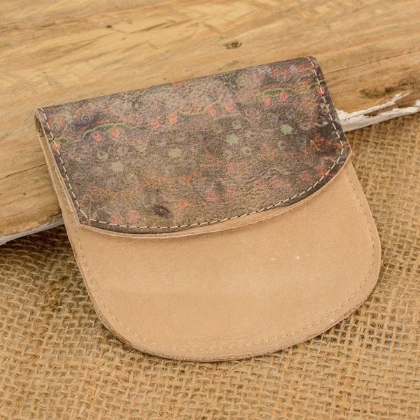 Alternate image for Handcrafted Printed Leather Coin Purse with Floral Motifs Intense Jungle