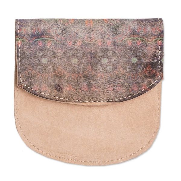 Alternate image for Handcrafted Printed Leather Coin Purse with Floral Motifs Intense Jungle