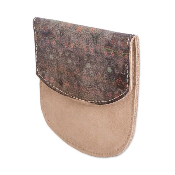 Alternate image for Handcrafted Printed Leather Coin Purse with Floral Motifs Intense Jungle