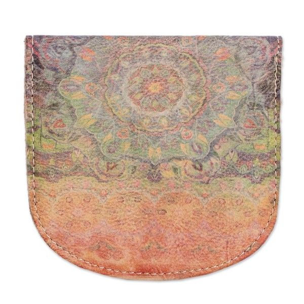 Alternate image for Handcrafted Printed Leather Coin Purse with Floral Motifs Intense Jungle