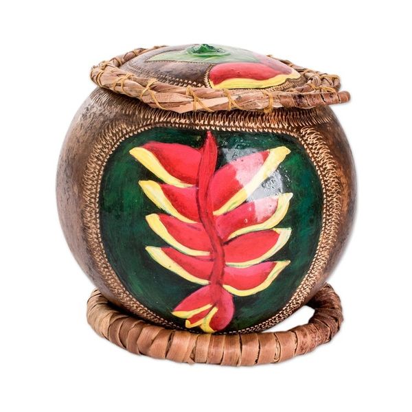 Alternate image for Hand-Painted Red Heliconia Dried Gourd Decorative Accent Red Heliconias