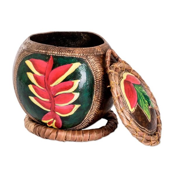 Alternate image for Hand-Painted Red Heliconia Dried Gourd Decorative Accent Red Heliconias