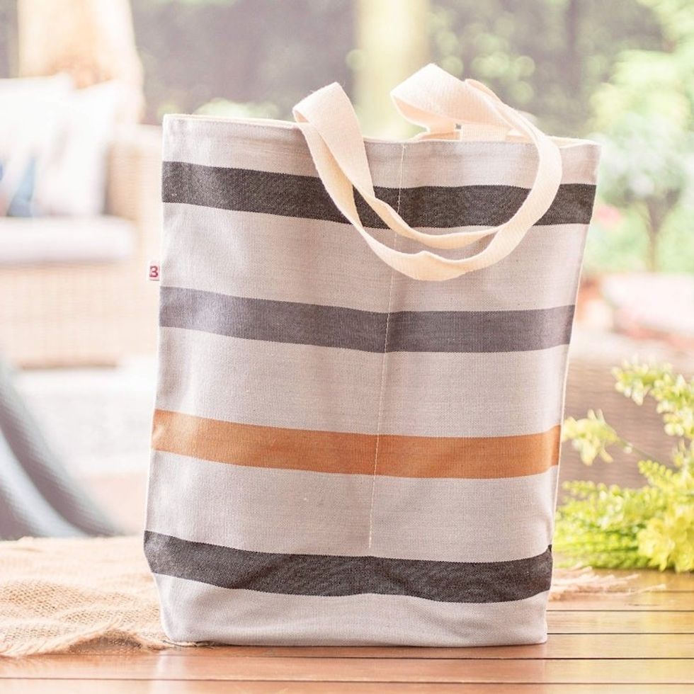 Striped Cotton Wine Bottle Bag Handwoven in Guatemala 'Here's To Earth'