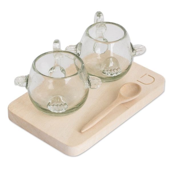 Alternate image for Blown Recycled Glass Wood Coffee Set of Cups Spoon Board Love and Unity