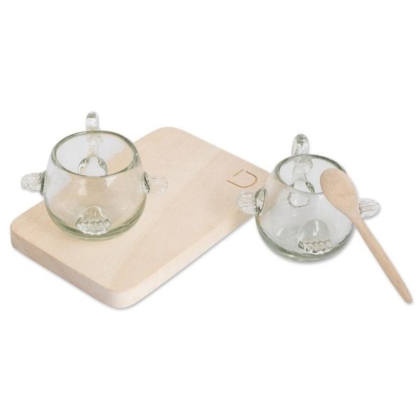 Alternate image for Blown Recycled Glass Wood Coffee Set of Cups Spoon Board Love and Unity