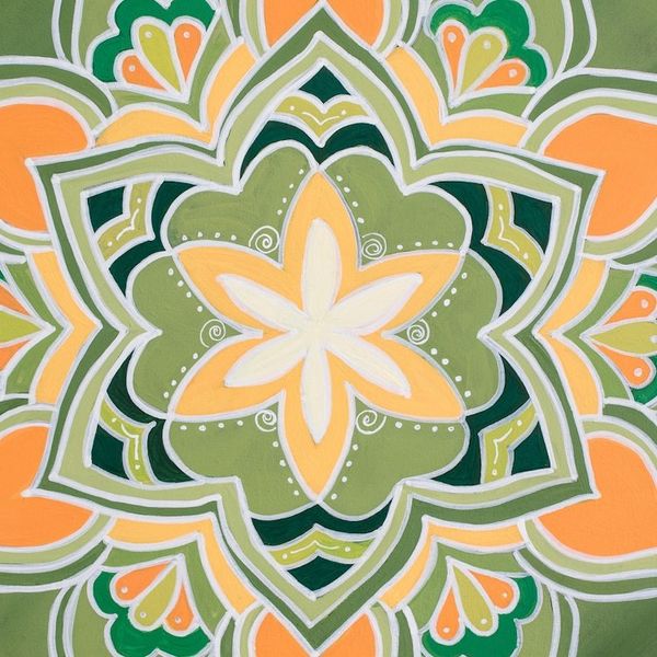 Alternate image for Acrylic Painting of a Lotus Flower Mandala in Green Orange Mandala
