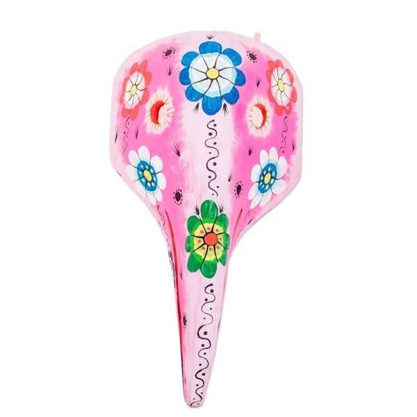 Alternate image for Hand-Painted Floral Pink and White Bird Pinewood Mask Floral Flight