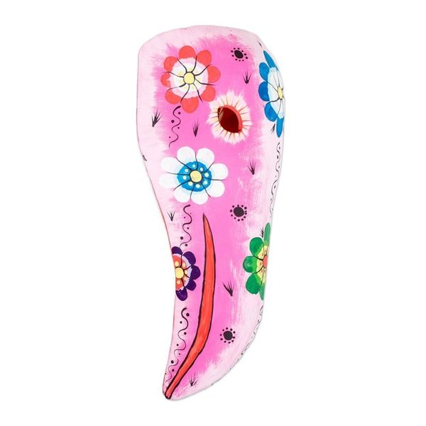 Alternate image for Hand-Painted Floral Pink and White Bird Pinewood Mask Floral Flight