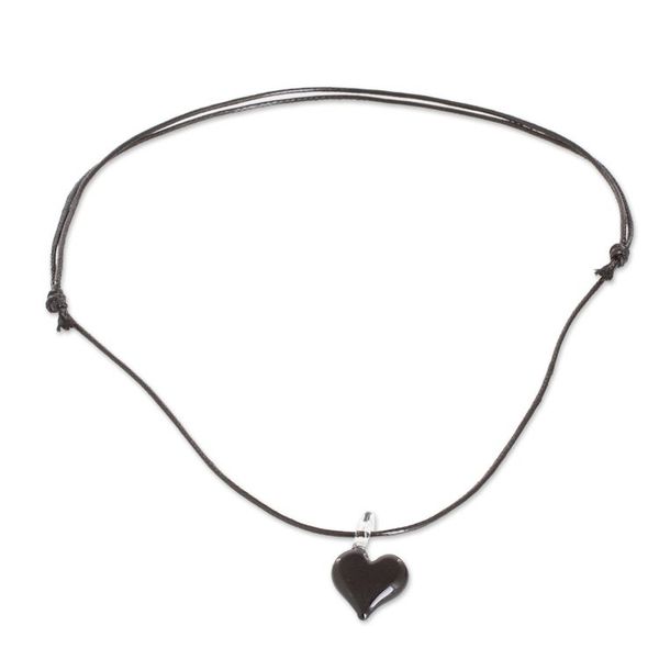 Alternate image for Adjustable Art Glass Necklace with Black Heart Pendant Night Passion