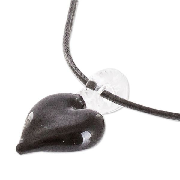 Alternate image for Adjustable Art Glass Necklace with Black Heart Pendant Night Passion