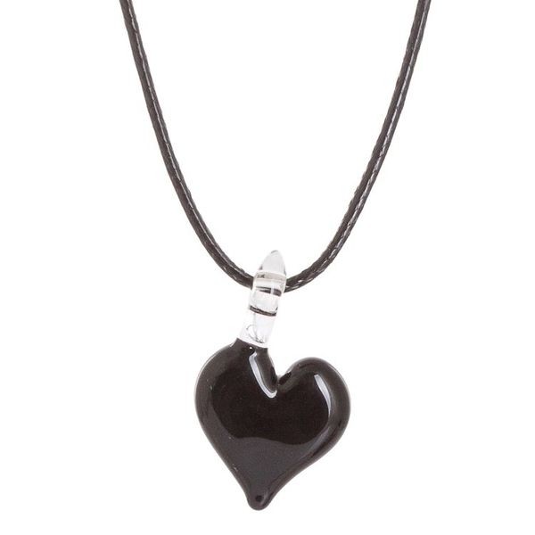 Alternate image for Adjustable Art Glass Necklace with Black Heart Pendant Night Passion