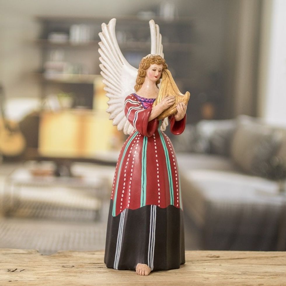 Hand-Painted Angel-Themed Folk Art Ceramic Figurine 'Solola'