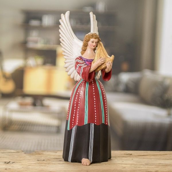 Alternate image for Hand-Painted Angel-Themed Folk Art Ceramic Figurine Solola