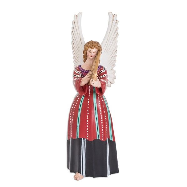 Alternate image for Hand-Painted Angel-Themed Folk Art Ceramic Figurine Solola