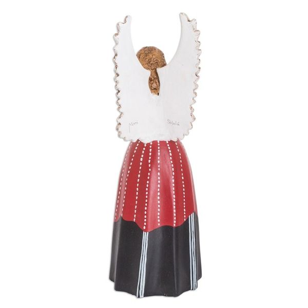 Alternate image for Hand-Painted Angel-Themed Folk Art Ceramic Figurine Solola