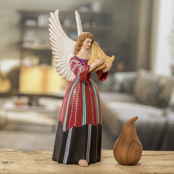 Alternate image for Hand-Painted Angel-Themed Folk Art Ceramic Figurine Solola