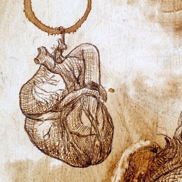 Alternate image for Mixed Media Oneiric Painting of Man Heart and Crab Heart and Shell