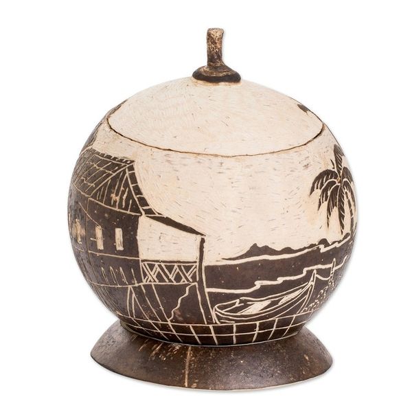 Alternate image for Handmade Round Dried Gourd Caribbean Town Decorative Accent Caribbean Landscape