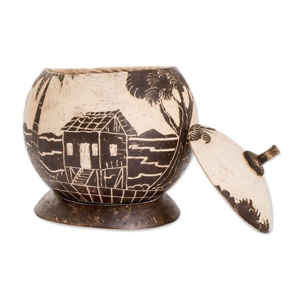 Alternate image for Handmade Round Dried Gourd Caribbean Town Decorative Accent Caribbean Landscape