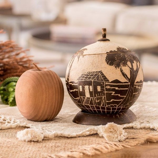 Alternate image for Handmade Round Dried Gourd Caribbean Town Decorative Accent Caribbean Landscape