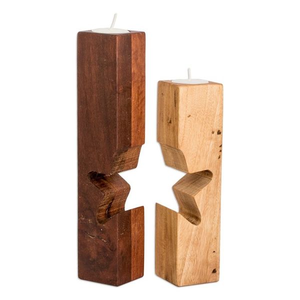Alternate image for Set of 2 Star-Themed Wood Tealight Candleholders Star of Unity