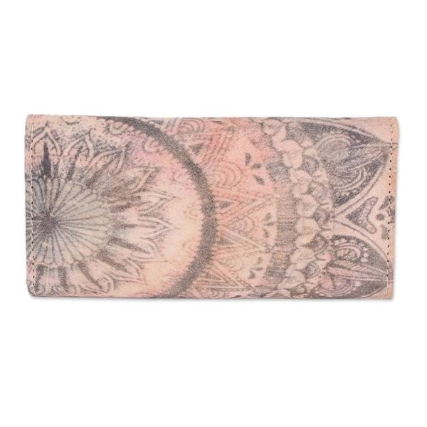 Alternate image for Handcrafted Printed Leather Wallet in Beige and Pink Hues Dreaming with Flowers