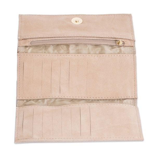 Alternate image for Handcrafted Printed Leather Wallet in Beige and Pink Hues Dreaming with Flowers