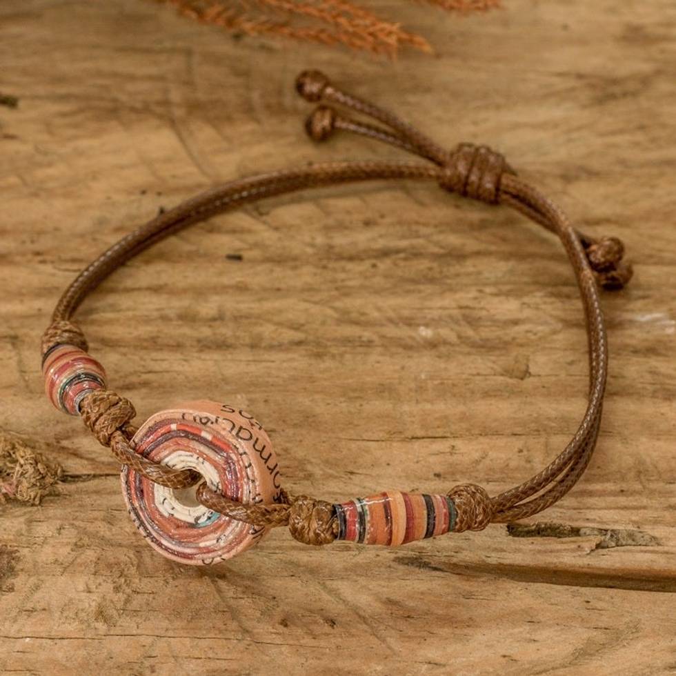 Eco-Friendly Coffee Recycled Paper Pendant Bracelet 'The Coffee Alliance'