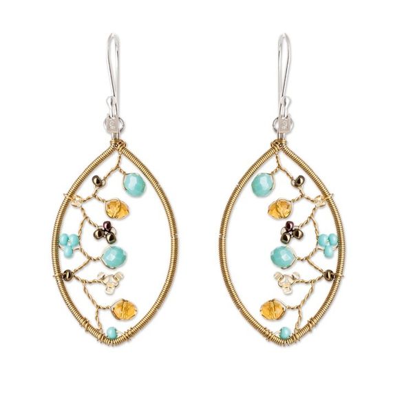 Alternate image for Golden-Toned Crystal and Glass Beaded Dangle Earrings Glorious Crystal Web