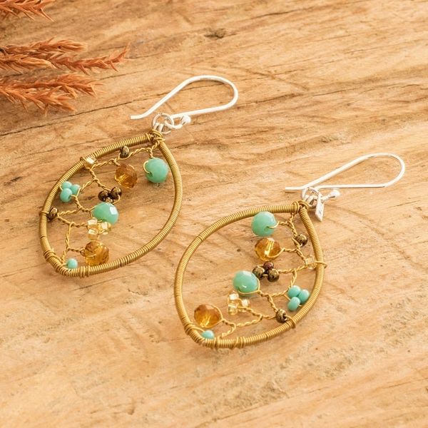 Alternate image for Golden-Toned Crystal and Glass Beaded Dangle Earrings Glorious Crystal Web