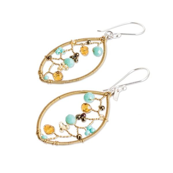 Alternate image for Golden-Toned Crystal and Glass Beaded Dangle Earrings Glorious Crystal Web