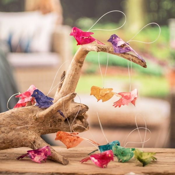Alternate image for Set of 12 Eco-Friendly Colorful Handcrafted Bird Ornaments Magic Chants