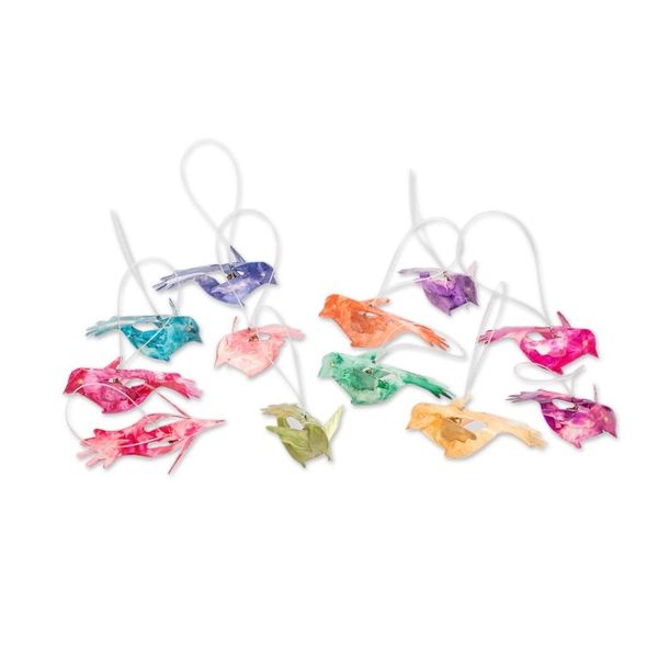 Alternate image for Set of 12 Eco-Friendly Colorful Handcrafted Bird Ornaments Magic Chants