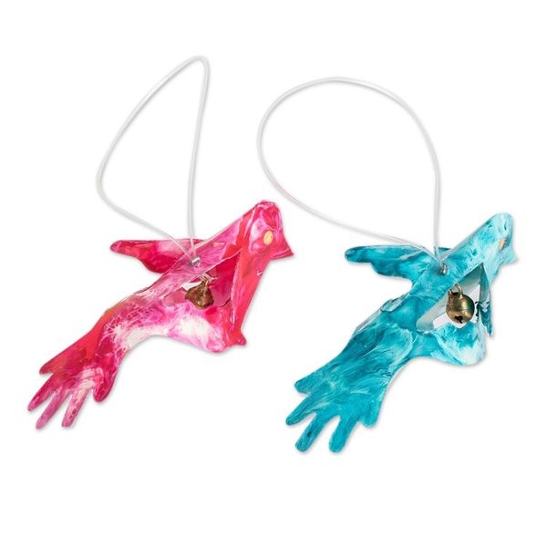 Alternate image for Set of 12 Eco-Friendly Colorful Handcrafted Bird Ornaments Magic Chants