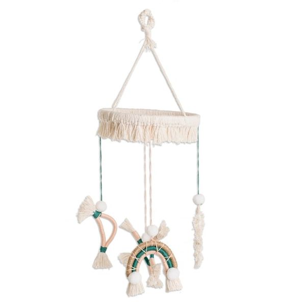 Alternate image for Handmade Cotton and Jute Macrame Mobile with Pinewood Base Sunrise