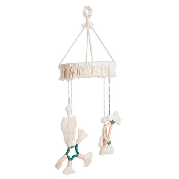 Alternate image for Handmade Cotton and Jute Macrame Mobile with Pinewood Base Sunrise