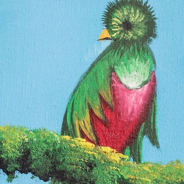 Alternate image for Impressionist Oil Painting of Guatemalan Quetzal Bird Lake in Guatemala