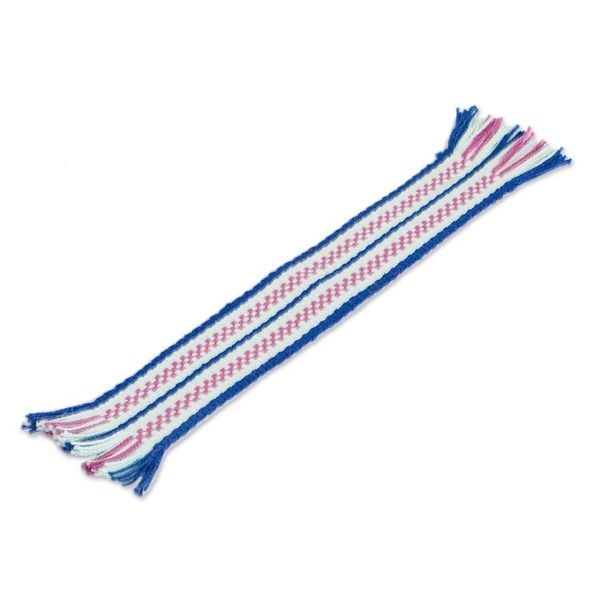 Alternate image for Handwoven Blue and Pink Fringed Cotton Bookmark Sweet Letters