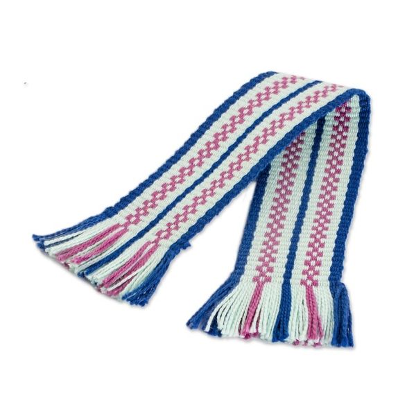 Alternate image for Handwoven Blue and Pink Fringed Cotton Bookmark Sweet Letters