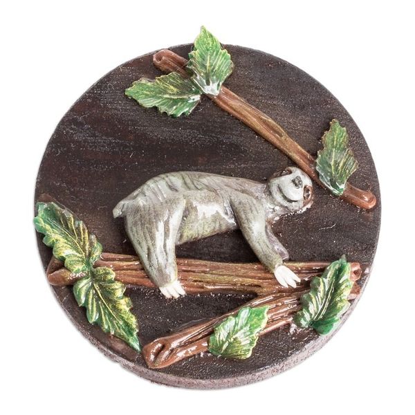 Alternate image for Handcrafted Painted Pinewood and Cold Porcelain Sloth Magnet The Tropical Sloth