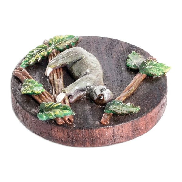 Alternate image for Handcrafted Painted Pinewood and Cold Porcelain Sloth Magnet The Tropical Sloth