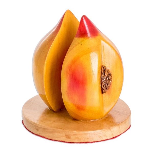 Alternate image for Guatemalan Hand-Carved Painted Wood Peach Napkin Holder Guatemalan Peach