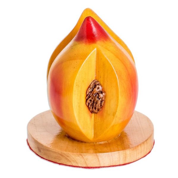 Alternate image for Guatemalan Hand-Carved Painted Wood Peach Napkin Holder Guatemalan Peach