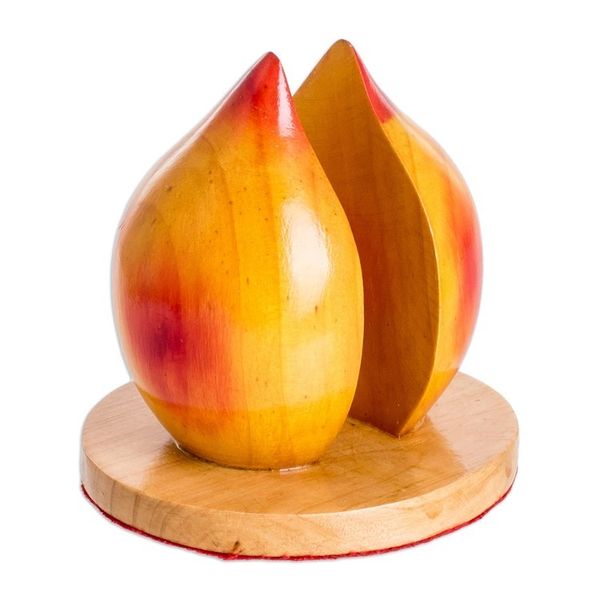 Alternate image for Guatemalan Hand-Carved Painted Wood Peach Napkin Holder Guatemalan Peach