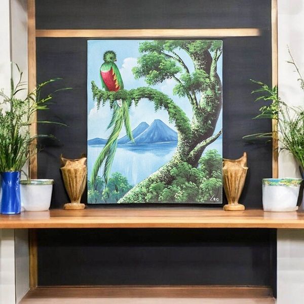Alternate image for Impressionist Oil Painting of Quetzal Bird from Guatemala Natural