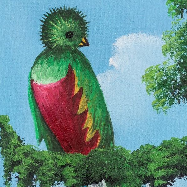 Alternate image for Impressionist Oil Painting of Quetzal Bird from Guatemala Natural